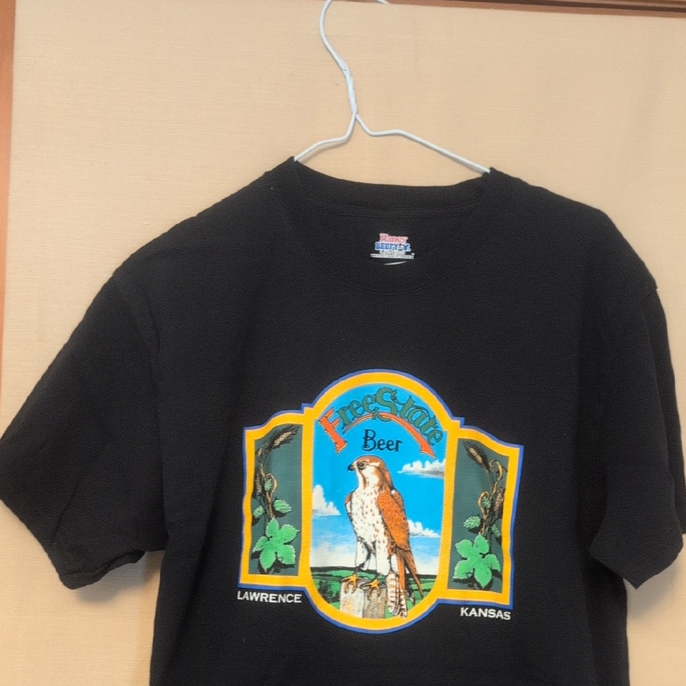 Free State Beer Lawrence Kansas Falcon Black Hanes T-Shirt Size Large
